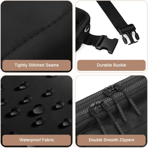 Waterproof black mini fanny pack for travel and sports with reinforced stitching and buckles