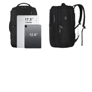 Schwarzer 17-Zoll-Laptop-Reiserucksack mit USB-Ladeanschluss und mehreren Staufächern
