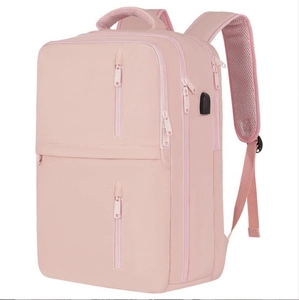 Rosa 17-Zoll-Reiserucksack mit Mehrschicht-Reißverschlüssen und integriertem USB-Anschluss