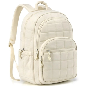 Sac à dos matelassé pour ordinateur 15,6 pouces imperméable pour voyage en blanc crème