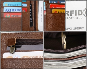 Detailansicht der RFID-Ledergeldbörse innen mit vielen Kartenfächern und Münzfach