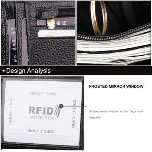 Detailansicht der schwarzen Ledergeldbörse mit RFID-Schutz und mehreren Kartenfächern