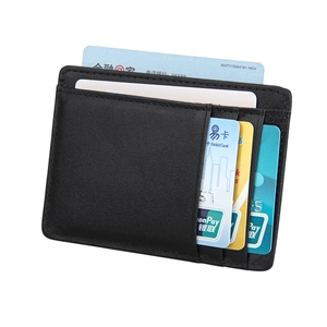 Detailed view of the multi-slot leather card holder with precise stitching and RFID lining