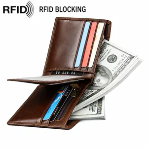 Retro Echtleder Herren Geldbörse RFID Schutz Kurze Bifold Brieftasche Mit Kartenfächern Reißverschluss Münzfach Vintage Lässig Handgefertigte Lederbörse