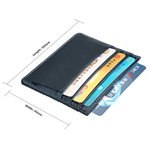 Detailed view of the 105mm x 85mm slim leather RFID card holder with neat stitching