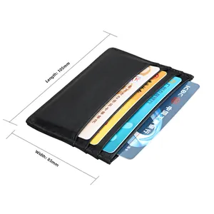Slim black leather RFID business card holder with four slots and 105x85mm dimensions