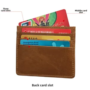 Detailed structure of the brown leather RFID card holder with multiple slots