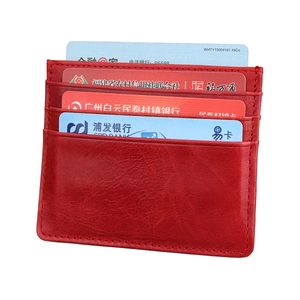 Deep red RFID leather card holder for business bank cards with multiple slots