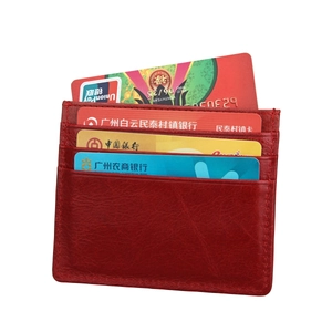 Genuine leather RFID blocking card holder wallet in red with multiple credit card slots