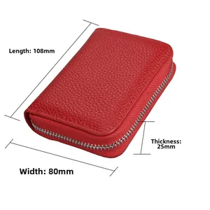 Red leather card holder dimensions: 108mm length, 80mm width, and 25mm thickness