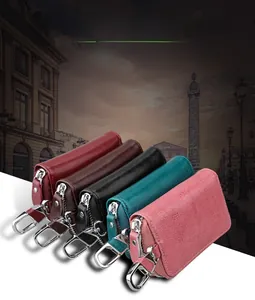 Genuine leather car key bags in multiple colors with metal swivel hooks and zippers