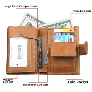 Εσωτερική διάταξη δερμάτινου πορτοφολιού RFID με θήκες καρτών και κερμάτων