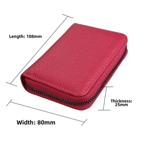 Litchi pattern leather card holder with dimensions 108mm by 80mm in rose red color