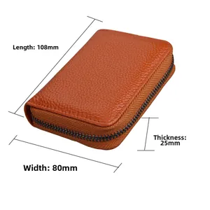 Compact leather card wallet dimensions 108mm x 80mm x 25mm with U-shape zipper closure