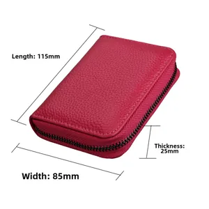 Detailed size specifications for the rose red RFID leather card wallet with dimensions