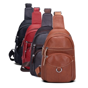 Sac de poitrine en cuir véritable à motif litchi en quatre couleurs avec multi-fermetures