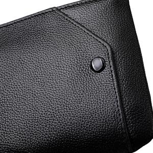 Portefeuille fin en cuir véritable noir avec protection RFID et fermeture à bouton-pression