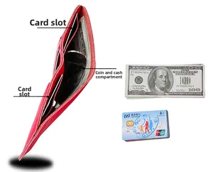 Pink lychee texture leather wallet showing two card slots and banknote compartment