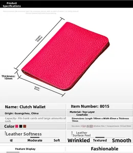 Detailed dimensions and internal structure layout of the genuine leather wallet