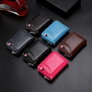 Slim RFID blocking card holders in multiple colors with tricolor ribbon detail