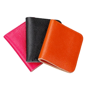 Genuine Cowhide Leather Short Wallet Bifold Card Holder For Men Women Litchi Grain Slim Minimalist Casual Cash Organizer