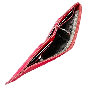 Short rose red genuine leather wallet with card slots and bill compartment for men and women