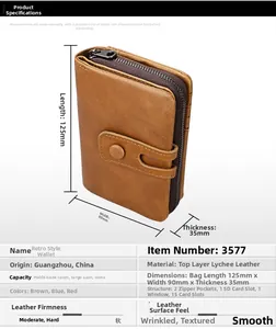 Macro view of RFID leather wallet interior showing multiple card slots and zipper pocket