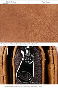 Close-up of premium brown crazy horse leather texture and smooth metal zipper detail