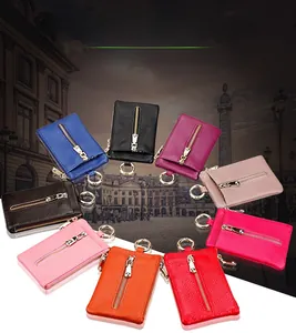 Litchi pattern leather mini key pouches in nine vibrant colors with metal zip closure