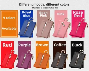 Litchi pattern leather key pouch in nine colors with gold zipper and ring