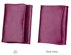 Front and back views of a pink leather RFID-blocking multi-functional wallet for women