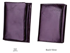 Front and back views of a luxury deep purple genuine leather RFID blocking wallet