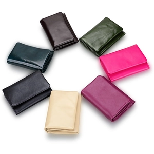 Women Trifold Wallet Genuine Cowhide Leather RFID Blocking Mini Card Holder Money Clip Zipper Coin Purse Business Elegant