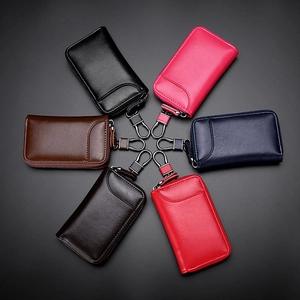Cartera Llavero de Cuero Dividido de Gran Capacidad Soporte de Llave Multifuncional con Cremallera y Ranuras para Tarjetas para Llaves de Coche Casa