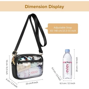 Clear PVC crossbody bag with adjustable strap and dual zipper compartments for women