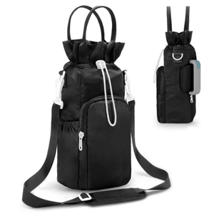 Water Bottle Carrier Bag With Adjustable Shoulder Strap Insulated Nylon Holder Pockets For Outdoor Sports Hiking