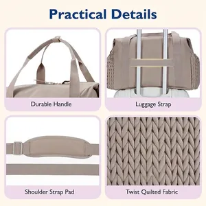 Large khaki quilted diaper bag with trolley sleeve and reinforced handles for travel