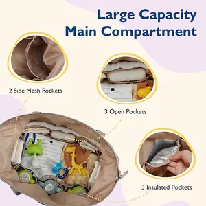 Sac à couches grande capacité avec poches isolantes et compartiments de rangement internes