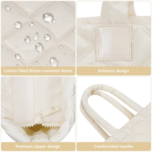 Off-white quilted nylon puffer handbag with water-resistant fabric and premium zipper