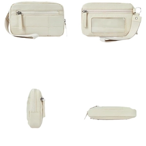 Mini borsa beige trapuntata a scacchi con finestra in PVC trasparente e tasca a zip