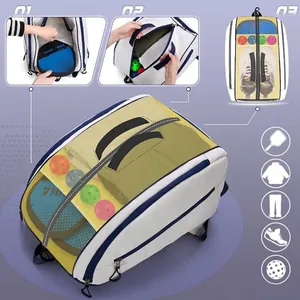 Mochila blanca para pickleball de gran capacidad con compartimento para zapatos y ganchos
