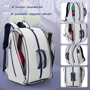 Mochila blanca impermeable para pickleball con doble compartimento para palas