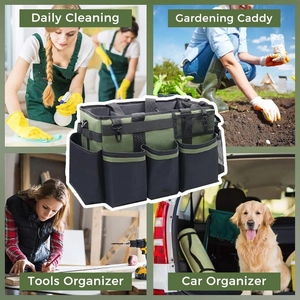 Multi-functional cleaning caddy with handle and strap for gardening and tool organization