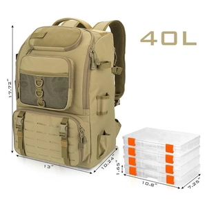 Taktischer 40L Wanderrucksack in Khaki mit 4 Angelboxen und MOLLE-System