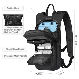 Black outdoor tactical cycling backpack with hydration bladder and functional compartments