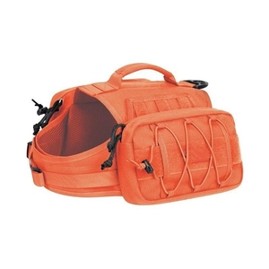 Orange tactical dog saddle bag with Molle system for hiking and outdoor adventure