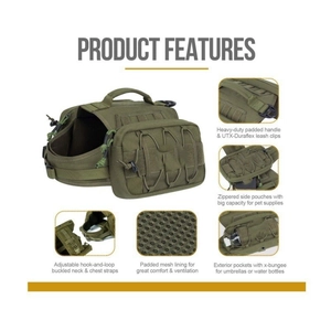 Tactical dog backpack harness with saddle bags for hiking, heavy duty padded handle