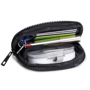 Waterproof black nylon mini wallet with key ring and internal storage compartments
