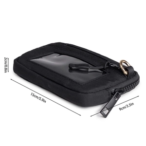 Minimalist black waterproof nylon coin purse and card holder with transparent ID window