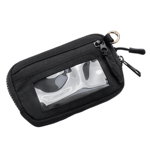 Waterproof nylon card holder wallet with transparent window and metal keychain clip